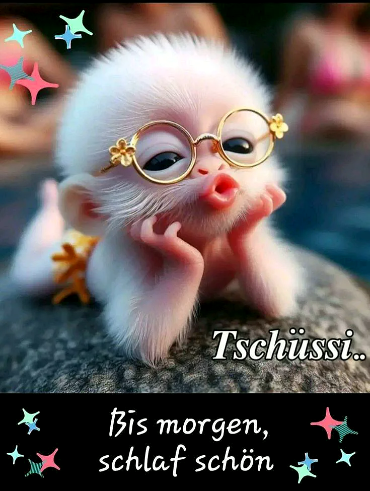 Ein niedliches weißes Hamsterbaby mit goldenen Blumenbrille liegt auf einem Felsen, umgeben von farbigen Sternen, mit einem süßen Gesichtsausdruck.
