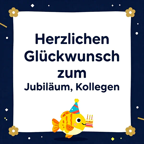 süßer Fisch mit Partyhut und Geburtstagstorte vor blauem Hintergrund, feierliche Stimmung
