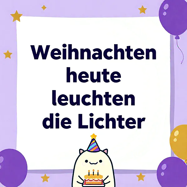 Eine niedliche Katze hält eine Geburtstagstorte, umgeben von bunten Luftballons und Sternen.