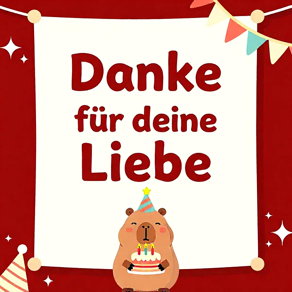Süßer Bär mit Geburtstagstorte vor einem roten Hintergrund, feierliche Stimmung.