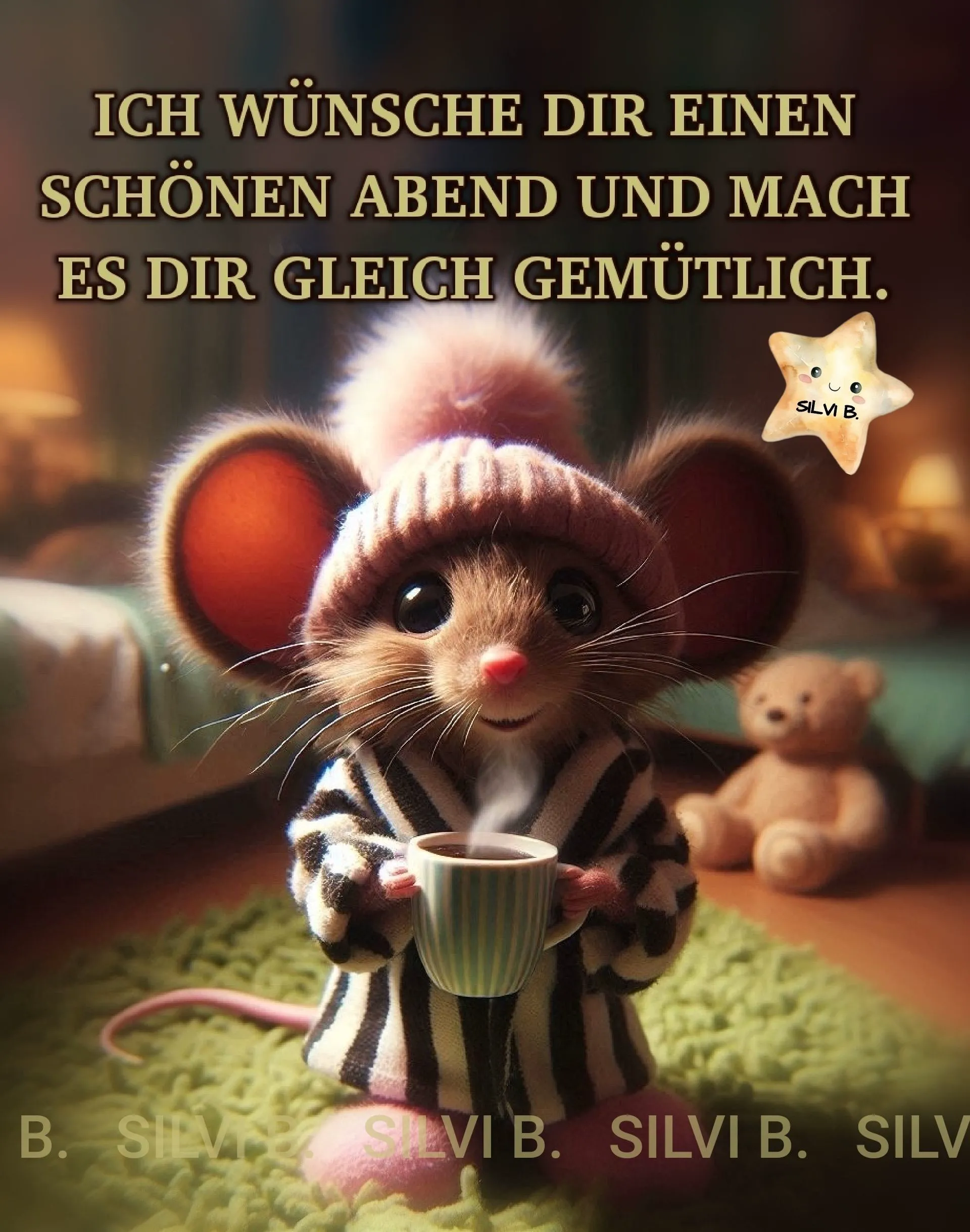 Ein niedliches Maus-Motiv mit einer Tasse Kaffee in einem gemütlichen Raum