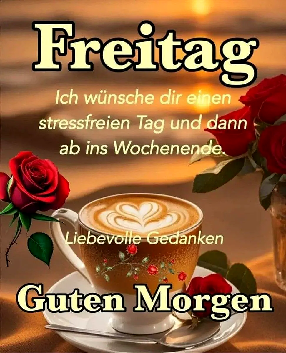 Ein Foto von einer Tasse Kaffee mit Herz-Muster und Rosen, vor einem sonnigen Hintergrund