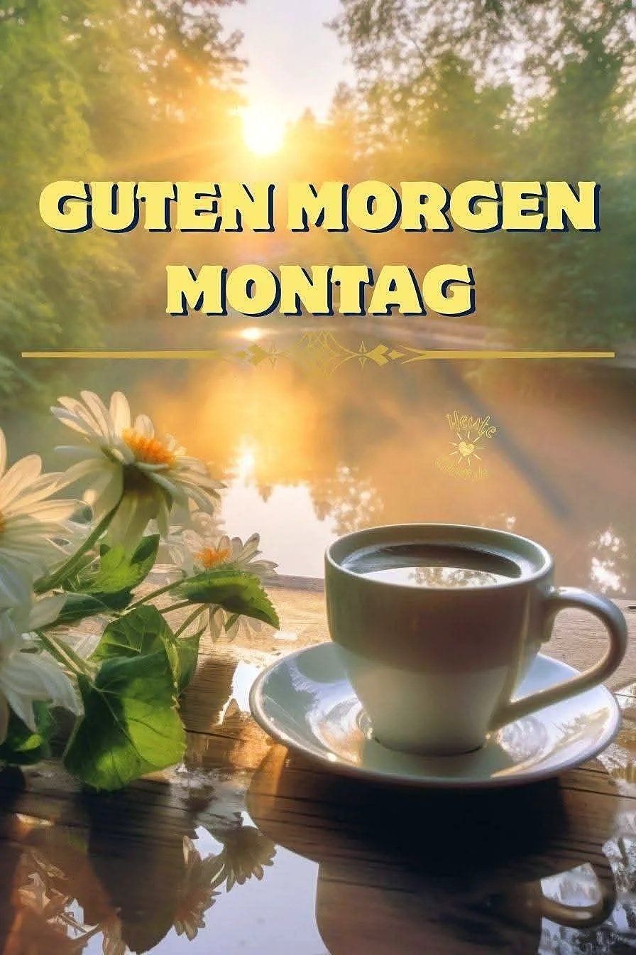 Ein Foto von einer Tasse Kaffee auf einem Tisch mit Blumen im Hintergrund, Sonnenaufgang