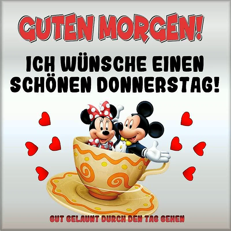 Ein Bild von Mickey Maus und Minnie Maus in einer großen Tasse mit Herzen, grauem Hintergrund