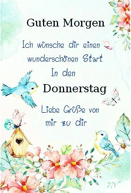 Hell aquarelliertes Grußbild mit fröhlichen Vögeln und anmutigen Schmetterlingen, die um ein charmantes Vogelhaus tanzen. Zarte, pastellfarbene Blumenranken schmücken die Szene und verleihen ihr eine optimistische Stimmung.