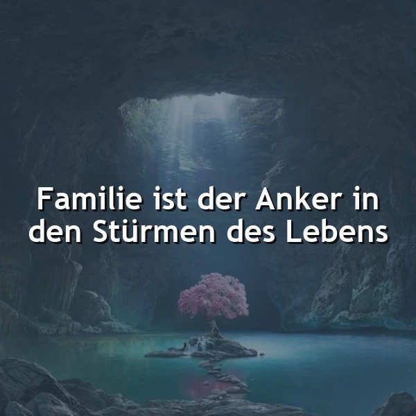 Ein idyllischer Wasserfall in einer dunklen Höhle, ein kleiner Fels mit einem rosa Baum, der aus dem Wasser ragt, symbolisiert Hoffnung und Stabilität.