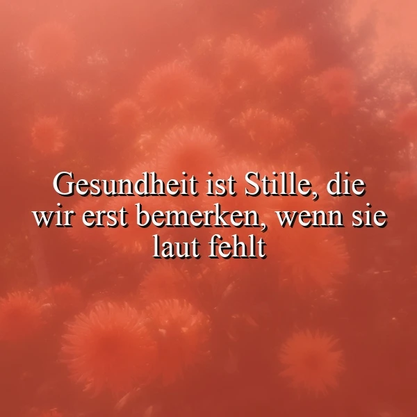 Ein oranges Bild mit einer floralen Struktur im Hintergrund und dem Zitat 'Gesundheit ist Stille, die wir erst bemerken, wenn sie laut fehlt' in weißer Schrift