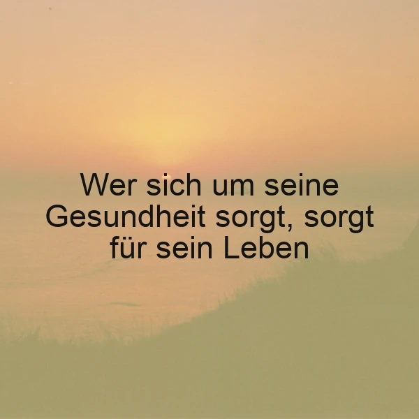 Ein sonniger Abendhimmel mit einer sanften Landschaft im Hintergrund, auf dem ein inspirierendes Zitat in schwarzer Schrift steht: 'Wer sich um seine Gesundheit sorgt, sorgt für sein Leben'. Die Atmosphäre ist friedlich und motivierend.