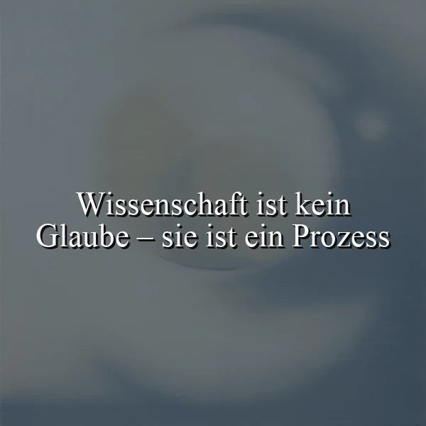 Ein Zitatbild mit dem Spruch "Wissenschaft ist kein Glaube – sie ist ein Prozess" in weißer Schrift. Der dunkelgraublaue, verschwommene Hintergrund mit helleren Kreisen wirkt nachdenklich und klar, betont die sachliche Botschaft.